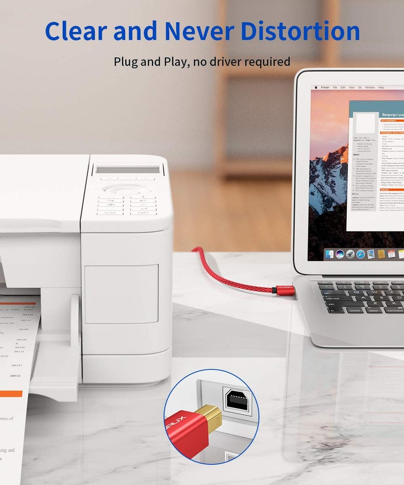 JSAUX Printer Cable, 6.6ft USB 2.0 Type A Male to B Male Printer Scanner Cord High Speed Compatible with HP, Canon, Dell, Epson, Lexmark, Xerox, Samsung and More (Red) - Image 4